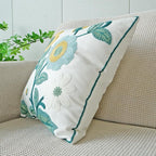 vctops Floral Embroidered Pillow Covers 18x18 Inch Spring Summer Cotton Tufted Throw Pillow Cover Outdoor Garden Cushion Case for Sofa, Bed, Living Room (Flower H,18"x18")