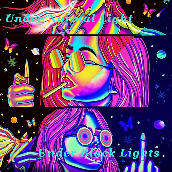 Trippy Tapestry Blacklight Tapestry for Bedroom Weed Decor Marijuana Cannabis Poster Smoking Tapestries Hippie Hippy Wall Tapestries Cool Asf Trippy Room Decor Weed Accessories Gifts 80"x 60"