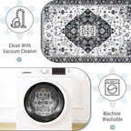 Amearea Vintage Design Area Rugs for Living Room, 5x8 Machine Washable Floral Collection Traditional Bedroom Rug, Low Pile Cute Kids Room Print Carpet, No Slip Office Kitchen Home Decor, Black
