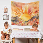 WARDOS Boho Sun Tapestry, Boho Tapestry Wall Hanging, Abstract Mid Century Modern Sunshine Sunset Sunrise Wildflower Mountain Landscape Wall Blanket Decor for Home Living Room Bedroom, 50x60 Inch