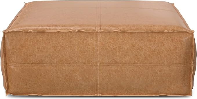 SIMPLIHOME Brody Extra Large Coffee Table Pouf - 36 inch Wide Upholstered Vegan Leather Square Ottoman in Distressed Brown, Boho Footstool, Coffee Table or Extra Seating for Living Room, Assembled