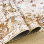 Amearea Vintage Design Area Rugs for Living Room, 8x10 Machine Washable Floral Collection Traditional Bedroom Rug, Low Pile Cute Kids Room Print Carpet, No Slip Office Kitchen Home Decor, Gold