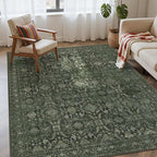 4x6 Rug for Living Room Bedroom, Green Washable Throw Rugs, Vintage Retro Boho Area Rugs, Non Slip & Low Pile Accent Throw Carpet for Indoor Dining Room, Kids Room and Office(Green 4x6ft)