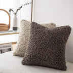 Foindtower 2 Pieces Teddy Faux Fur Throw Pillow Cover Decorative Sherpa Pillow Fuzzy Accent Pillowcases Soft Sheepskin Fleece Cushion Case for Bed Couch Living Room 18x18 Inch Chocolate