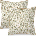KSLIDS Sage Green Beige Floral Soft Velvet Throw Pillow Covers Set of 2 Vintage Brown Flower Decorative Pillow Covers 20x20 Inch Rustic Pillow Case for Sofa Couch Bedroom Farmhouse Home Decor