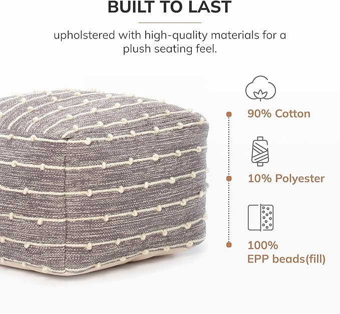 Anji Mountain Pouf Ottoman Foot Rest, Handmade Ottoman Pouf, Comfortable Foot Stool, Decorative Floor Seating for Living Room Decor, Bedroom & Home Décor Accent - Georgette