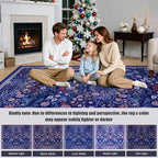 6x9 Area Rugs for Living Room: Floral Washable Rug Vintage Large Soft Boho Non-Slip Carpet Indoor Floor Stain Resistant Thin Carpets for Bedroom Dining Room Farmhouse Nursery Hallway Home Office Blue