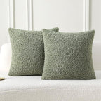 FUTEI Sage Green Throw Pillow Covers 18x18 Inch Set of 2,Furry Faux Fur Teddy Boucle Textured Cushion Covers,Soft Fluffy Decorative Pillow Case,Home Decor for Couch Bed Living Room Office Car