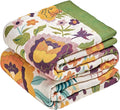 Boho Throw Blanket - 50"x60" 100% Cotton Ultra Soft Lightweight Blanket, 4-Layer Breathable Muslin Spring Blankets for Bed Couch, Reversible Green Floral Bird Printed Bohemian Cotton Quilt