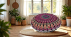 ICC 32 Inch Floor Pillows & Cushion covers Decorative Hippie Mandala Pouf Pillow covers Seating Meditation Cushion Cover Bohemian Large Boho Ottoman Case Pillowcase Couch Round Pink