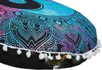 CRAFT KALA Round Mandala Boho Pillow Cover Meditation India Room Seating Poufs Cover for Living Room Yoga Home Décor Bedroom Balcony Garden Decoration Cotton Floor Cushion Cover (32", Multi Yin Yang)