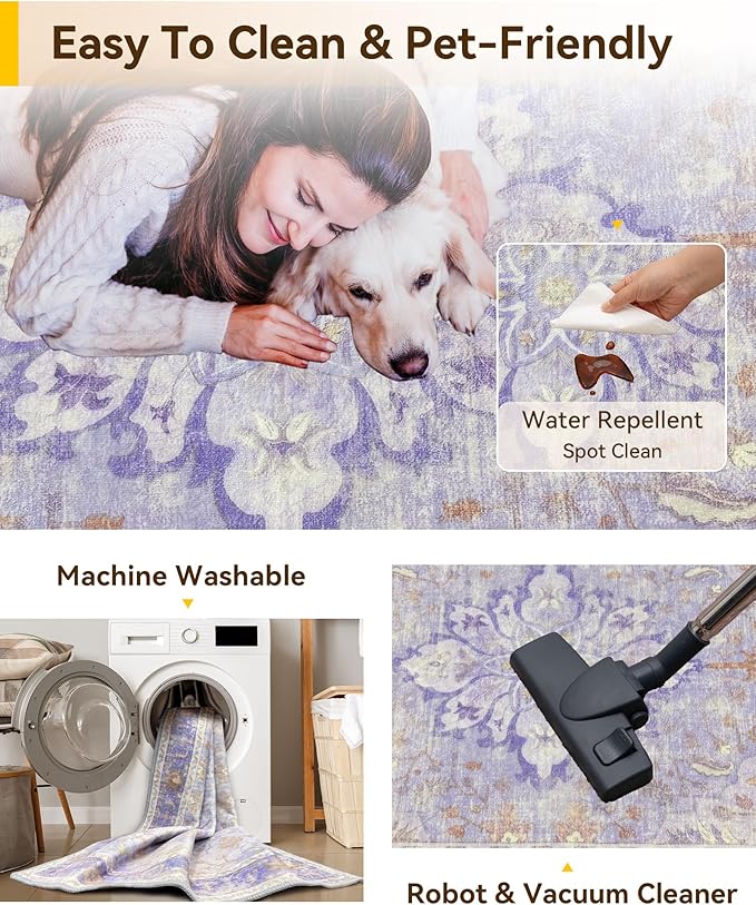 Area Rugs 2'x10' Runner Rug Non Slip Washable for Kitchen Hallway Bedroom Beside Laundry Room Bathroom Rug, Floor Carpet, Light Purple Brown