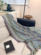 Boho Bohemian Throw Blanket for Couch Sofa Bed, Soft Cozy Lightweight Boho Blankets Knitted with Tassel, Decorative Blanket All Season 50x60 inches (Blue)