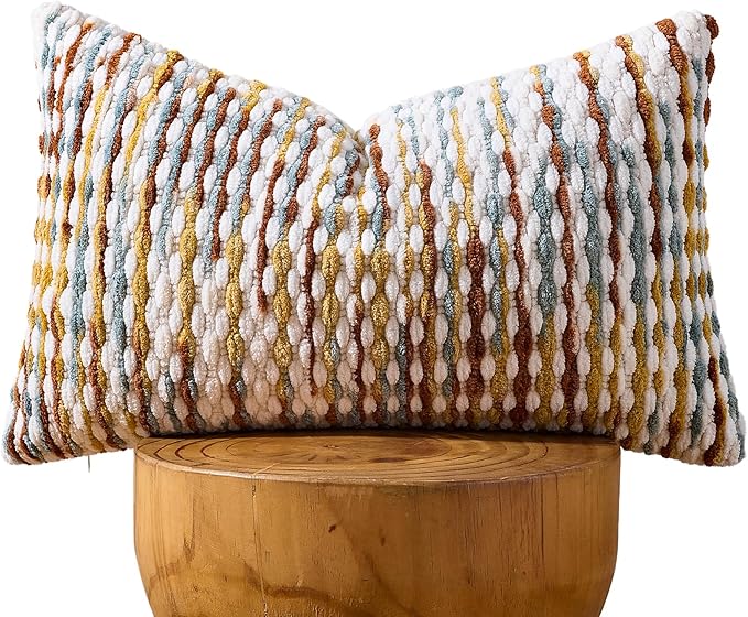 AmHoo Boho Chenille Pillow Cover Decorative Tufted Pillowcase for Couch Bed Sofa Bedroom Living Room Modern 12 x 20-Inch Brown