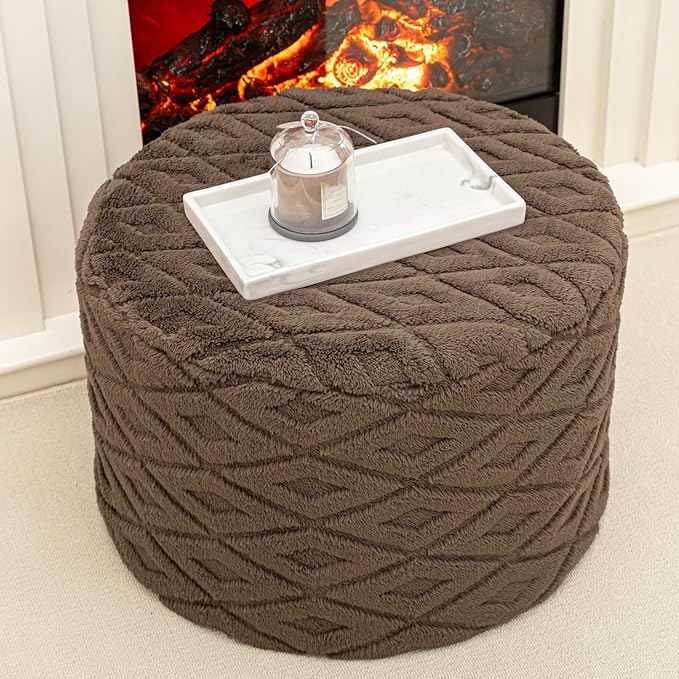 Round Pouf Ottoman 20 x 20 x 14 Inches Boho Poof Home Decor Floor Pouffe Ottoman Foot Rest for Couch Sofa Bean Bag Chairs Living Room Bedroom (Dark Coffee)