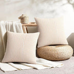 YCOLL Fall Pillow Covers 16x16, Modern Accent Throw Pillow Covers Set of 2, Burnt Orange Striped Patchwork Linen Decorative Pillows Cushion Covers for Couch Chair Bedroom Home Decor