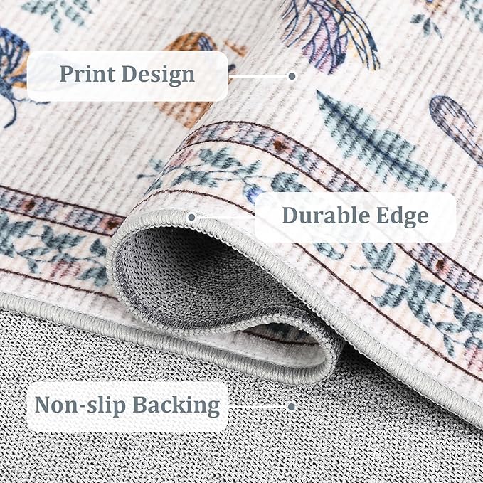Mushroom Insect Rug 2x6 Runners for Hallways, Boho Kitchen Rugs Non Slip Bath, Modern Washable Runner Rug for Bedroom, Soft Long Rugs for Entryway Bathroom Laundry Dorm, Beige
