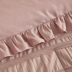 WONGS BEDDING Pink Comforter Set Queen,3 Pieces Ruffle Farmhouse Shabby Chic Boho Comforter for Queen Bed,Soft Seersucker Textured Bedding Set with 1 Ruffle Comforter,2 Tufted Pillowcases 90"×90"