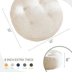 HIGOGOGO 8" Extra Thick Floor Pillow Cushion for Adults, Meditation Cushion Pillow, Large Round Floor Sitting, Tufted Corduroy Cover, for Tatami Living Room or Yoga, 22x22 Inch, Beige