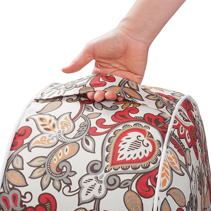 Magpie Fabrics Indoor/Outdoor Inflatable Stool Ottoman Pouf, Water Repellent Round Footrest Footstool with Foot Pump D20 xH9, Portable for Patio Garden Travel Camping or Home, Floral Red Orange