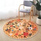 Rugcomf Round Rug 6ft Washable Circle Rug Non Slip Low Pile Boho Floral Small Circular Rug for Bedroom, Bathroom, Entryway, Kids Room, Office, College Dorm(Yellow)