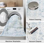 FMFUNCTEX 2x6 Runner Rug Blue Vintage Neutral Washable Distressed Non Slip Low Pile Indoor Carpet Soft Retro Floral Hallway Entryway Rug for Kitchen Living Room Bedroom Bathroom Laundry Entry Bedside