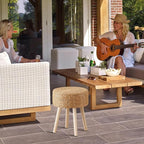 Cpintltr Round Ottoman Footstool Foot Stool Pouf Ottomans with Solid Wood Legs Hand Weave Hyacinth Footrest Step Stool for Living Room Balcony Garden Natural Seagrass