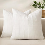Woaboy Linen Check Throw Pillow Covers Set of 2 - Cream White Farmhouse Modern Boho Vintage Decorative Cushion Covers for Sofa Couch Bedroom Living Room Decor 20x20 Inch