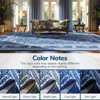 Lessymo 8 x 10 Area Rugs for Living Room- Machine Washable Area Rugs Boho Faux Wool Low Pile Area Rug for Bedroom Floral Medallion Vintage Rugs with Non-Slip Rubber, Kid & Pet Friendly, Blue White