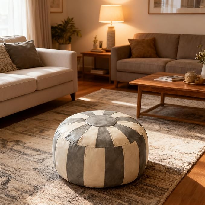 Thgonwid Unstuffed Moroccan Ottoman Pouf Cover, Ottoman Footstool Storage Solution, Bean Bag Chair, Foot Rest, Gray & Mushroom