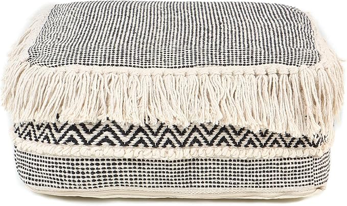 REDEARTH · UNSTUFFED Pouf Ottoman Cover Textured Storage Cube Boho Bean Bag Footrest Stool for Living Room, Bedroom,Nursery, Farmhouse, Kidsroom, Patio, Gym; 100% Cotton (20"X20"X8"; Black)