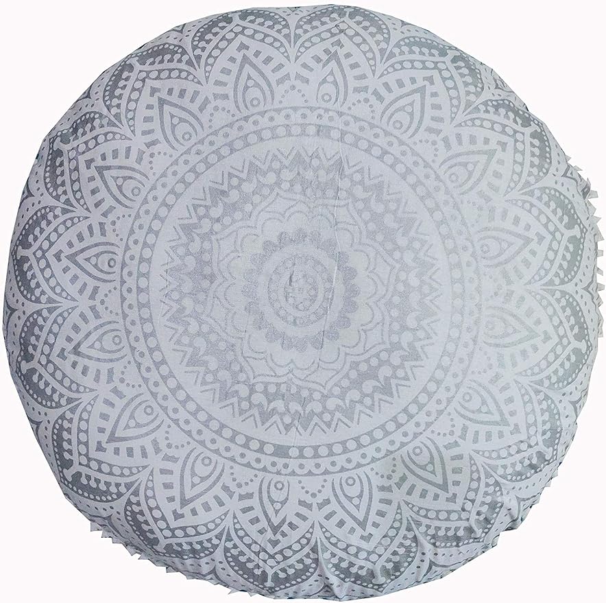Large Round seat Floor Cushion Chair Ottoman Cover Pouf Pillow Meditation Floor Cushions for Adults Seating pouffe Ottoman Throw Covers Craft Room Furniture for Sitting Cover (Silver, 24" Round)