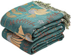 Boho Throw Blanket, 100% Cotton Ultra Soft Luxury Fall Throw Rustic Quilt, 50"x60" Floral Printed Farmhouse Decor Bed Summer Blankets, All Season Rustic Reversible Bohemian Throw for Bed