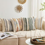 ANRODUO Pack of 2 Boho Decorative Throw Pillow Covers 18x18 Farmhouse Cushion Case Striped Chenille Pillow Cases Square Pillow Covers Accent Neutral Pillowcase for Sofa Couch Bed,Brown Stripe