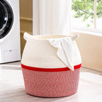 KAKAMAY Woven Baskets for Storage(17"x17"),Large Cotton Rope Woven Baby Laundry Hamper,Collapsible Laundry Basket, Blanket Basket for Organizing Living Room,Nursery,Pillows,Toy Chest(Red)