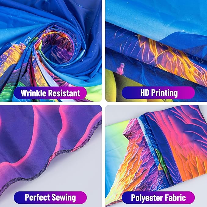 Apdidl Extra Large Blacklight Posters Space Mountain Tapestry for Bedroom, UV Reactive Sun Nature Tapestries Wall Hanging, Colorful Starry Sunrise Tapestry Aesthetic for Living Room Dorm (71" X 90")