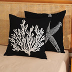 Coastal Pillow Covers 16x16 Set of 2 Black Starfish Throw Pillows Nautical Ocean Decorations Summer Beach Coral Pillowcase Outdoor Decor Linen Farmhouse Square Cushion Case for Sofa Bedroom