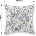 Blue Pillow Covers 16x16 Set of 2 Blue and Cream Floral Chinoiserie Throw Pillows Vintage Rustic Toile Flower Decorative Pillow Cases Outdoor Chinoiserie Decor Cushion Case for Couch Bed Sofa
