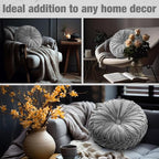 2 Pcs Round Throw Pillows 15 Inch Decorative Velvet Pleated Pumpkin Pillows Boho Floor Pillow with Center Button for Living Room Couch Chair Bed Sofa Home Decoration (Gray)