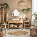 Barnyard Designs Rattan Bathroom Mirror – Rustic Farmhouse Style Handmade Wicker Rattan Frame - Boho Mirror for Nursery Wall Décor (25" x 30", Asymmetrical)