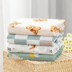 BabyWhale Muslin Swaddle Blanket with Hat and Headband Bow, Checkered Print Swaddle Set for Baby Boys ＆ Girls, Unisex Soft Receiving Blanket Wrap, Green Grey Checkered, 47x47 inches