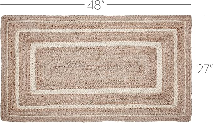VHC Brands Jute Rug Rectangle with Pad, Natural and Creme, 27x48