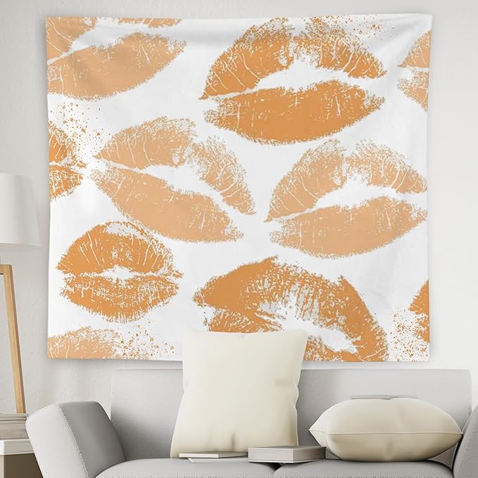 WNAGT Trendy Black and White Kiss Lips Tapestry Wall Hanging, Funky Makeup Wall Decor, Fashion Aesthetic Wall Blanket Decor for Girls Room College Dorm Makeup Room Beauty Room, 50x60 Inch