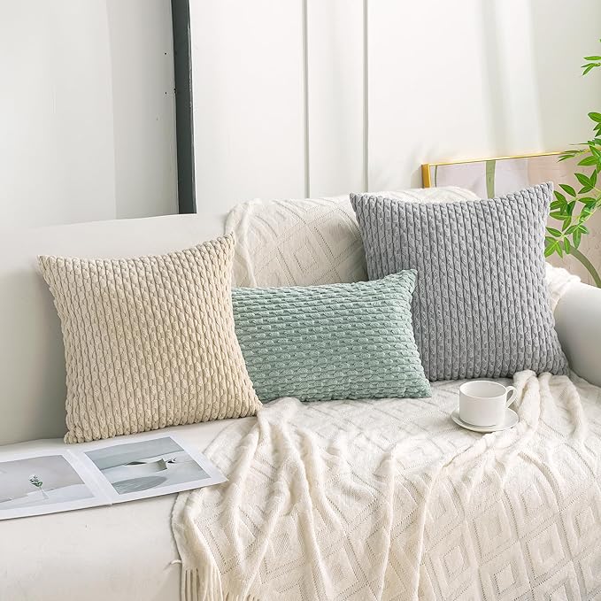 Set of 4 Beige Decorative Throw Pillow Covers 20x20 Inch Corduroy Pillow Covers for Bed Couch Sofa Living Room Soft Square Cushion Cases