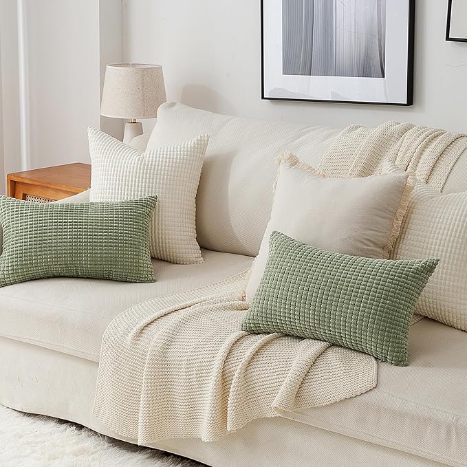Topfinel 4 Packs Cream White Decorative Throw Pillow Covers 20x20 Inch for Living Room Couch Bed Sofa, Boho Western Farmhouse Home Decor, Soft Plush Corduroy Cute Square Beige Cushion Case 50x50 cm