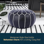 Marrakesh Gallery Genuine Leather Round Pouf Unstuffed - Moroccan Ottoman Footstool, Footrest Cover - Boho Decor - Bohemian Living Room, Bedroom, Kids Room, Gift & Wedding