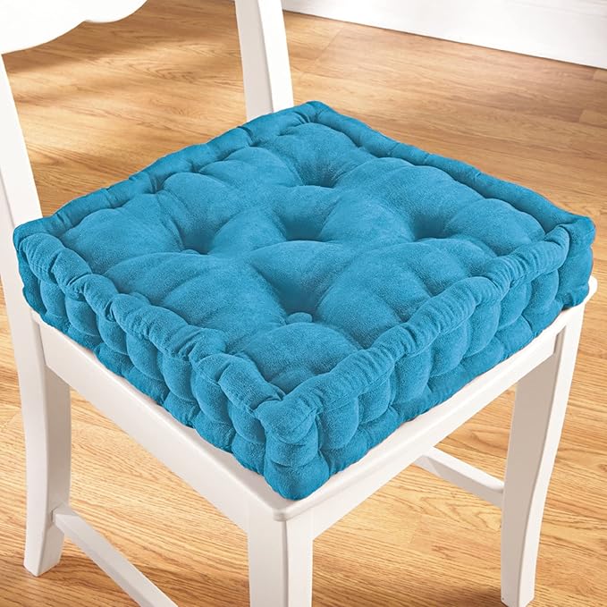 Collections Etc Tufted Padded Boosted Cushion and Support - Plush Seating for Chair with Carrying Handle, Blue