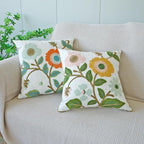 vctops Floral Embroidered Pillow Covers 18x18 Inch Spring Summer Cotton Tufted Throw Pillow Cover Outdoor Garden Cushion Case for Sofa, Bed, Living Room (Flower F,18"x18")