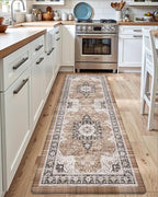 DEXI Kitchen Floor Mats Cushioned Anti Fatigue, 23x86 Long Rubber Standing Comfort Runner Rug, Waterproof Retro Floral Memory Foam Padded for Front Sink Laundry, Black/Brown