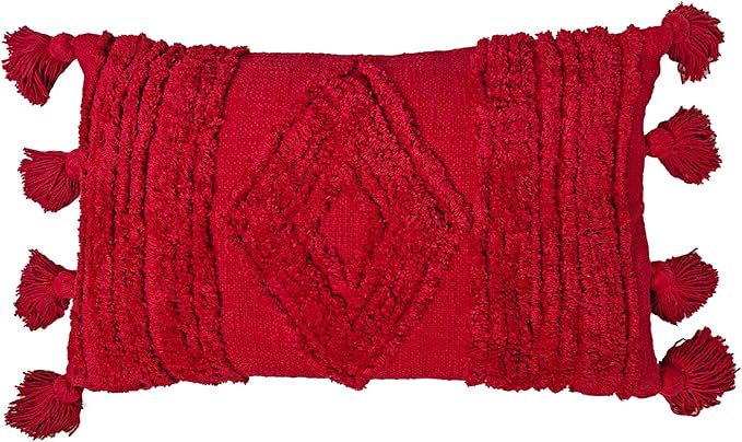 Boho Neutral Textured Throw Pillow Cover Tufted Decorative Pillowcase Nursery Cushion Cover cojin decorativo (Holiday Red)